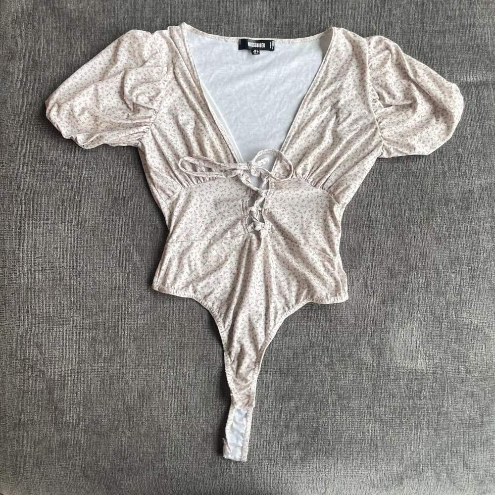 Misguided Priarie Bodysuit - Deep V with Tie/Corset Front (Size US 4)